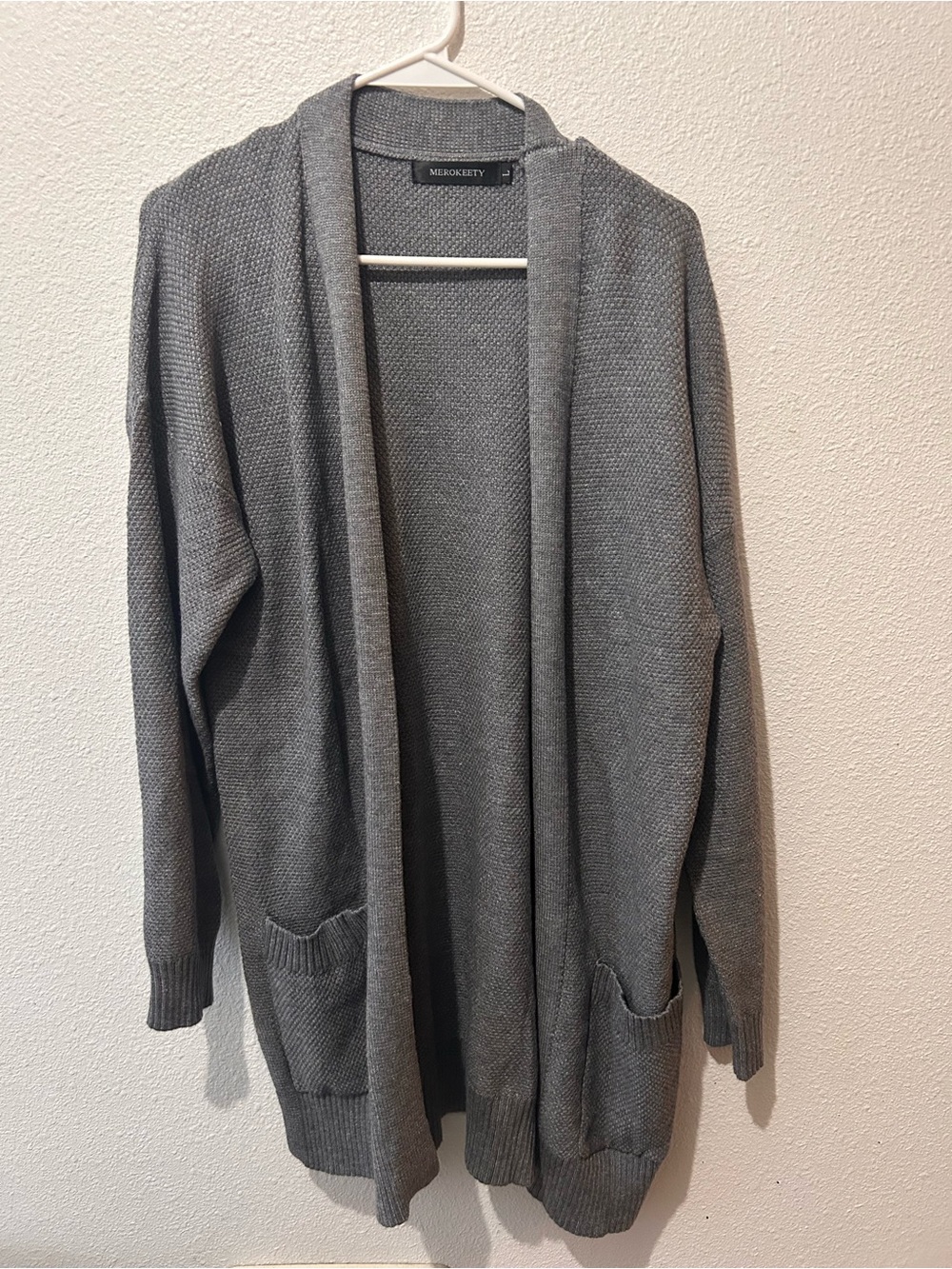 Gray Open Cardigan with Pockets
